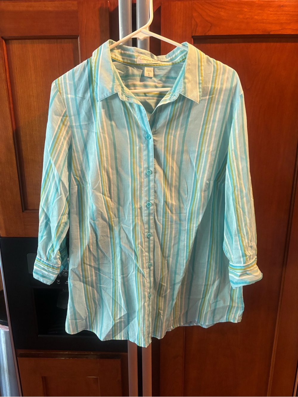Coldwater Creek Aqua and White Striped Button-Down Shirt - Women